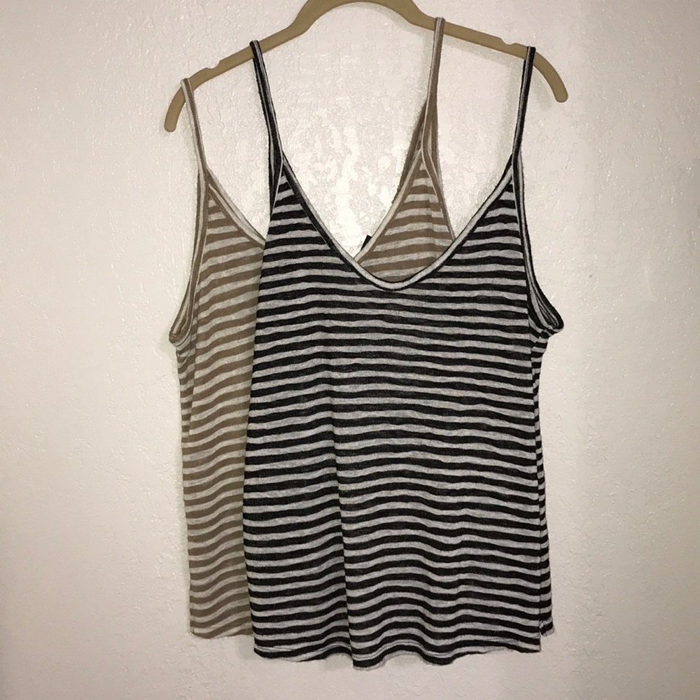 Black/white & tan/white stripped v neck tant top